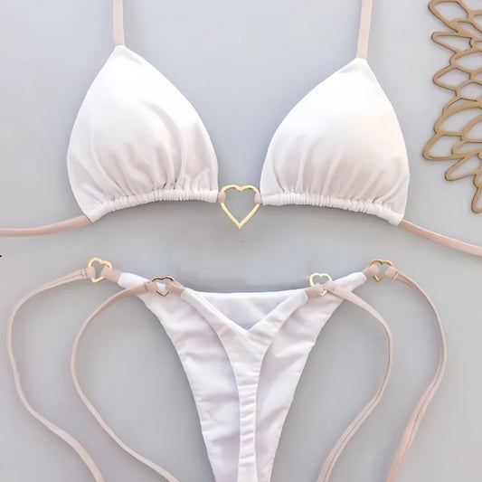 White Lace-Up Bikini – Low Waist Two-Piece Swimsuit for Women