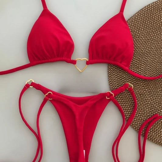 White Lace-Up Bikini – Low Waist Two-Piece Swimsuit for Women